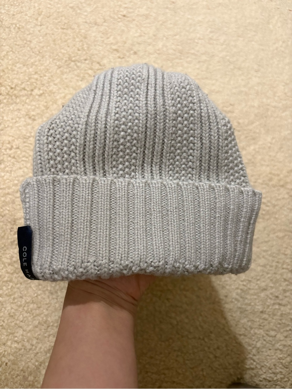 Cole Haan Light Grey Knit Beanie Hat, 30% Wool